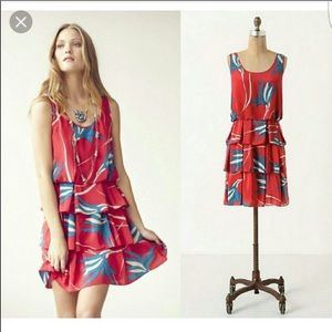Anthropologie Red Floral Tiered Sleeveless Dress